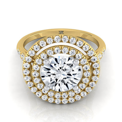 Nedda Select Double Halo Round Lab Diamond Engagement Ring in 14K Yellow Gold | RockHer