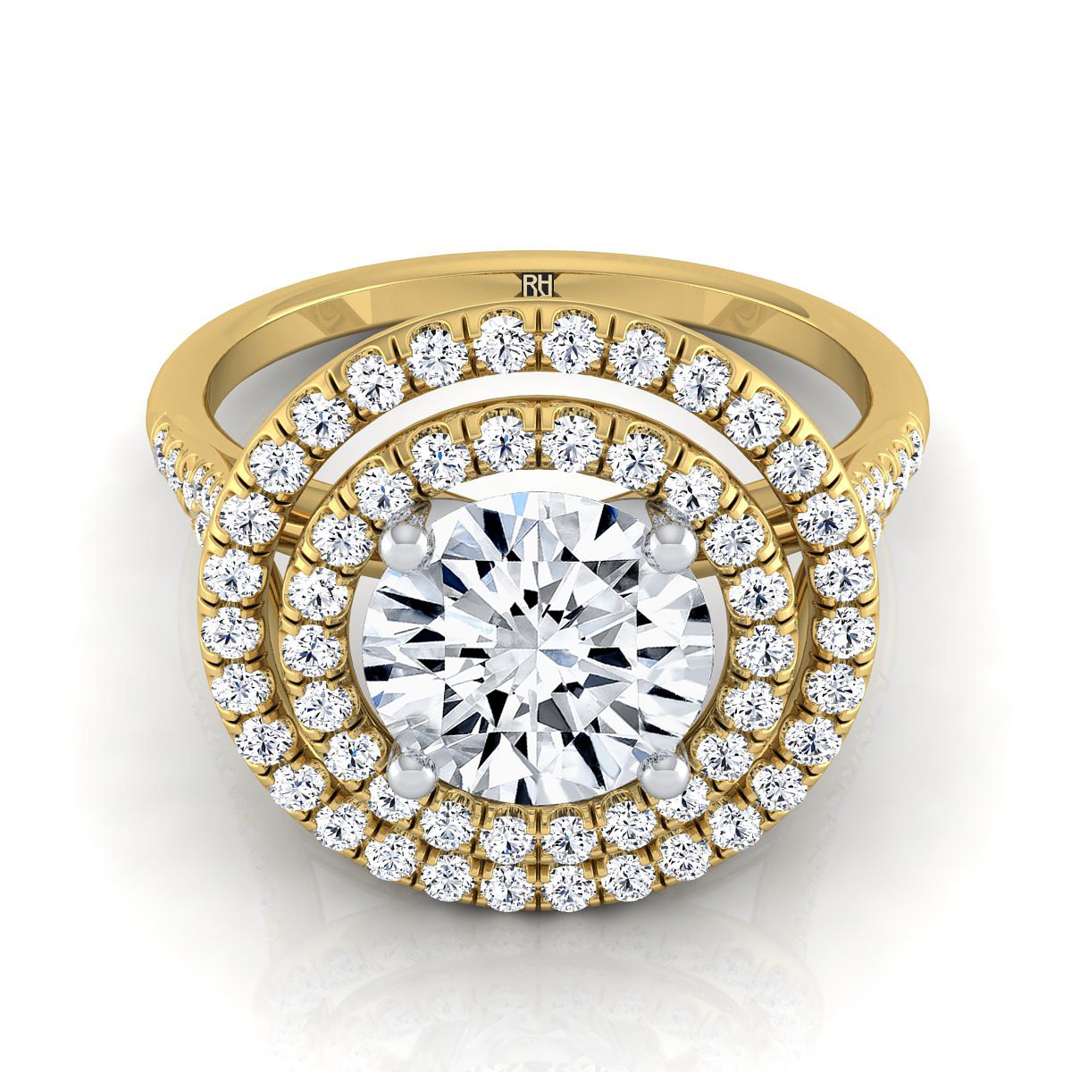 Nedda Select Double Halo Round Lab Diamond Engagement Ring in 18K Yellow Gold | RockHer