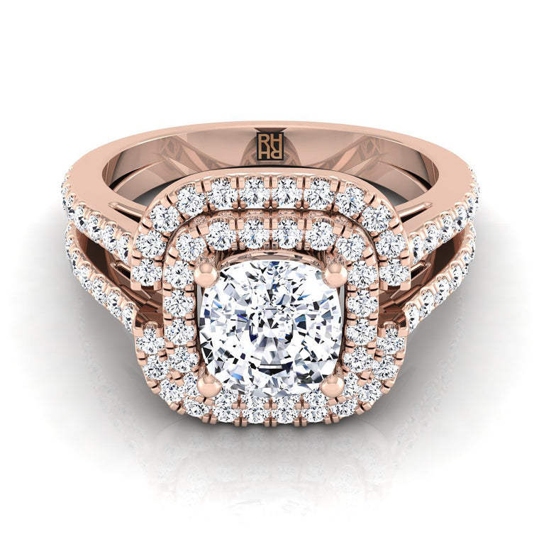 The Michelle Double Halo Cushion Cut Engagement Ring Setting in 14K Rose Gold