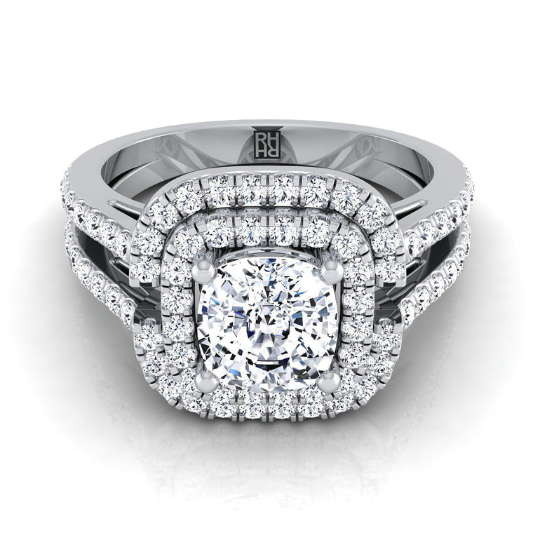 The Michelle Select Double Halo Cushion Cut Lab Diamond Engagement Ring in Platinum