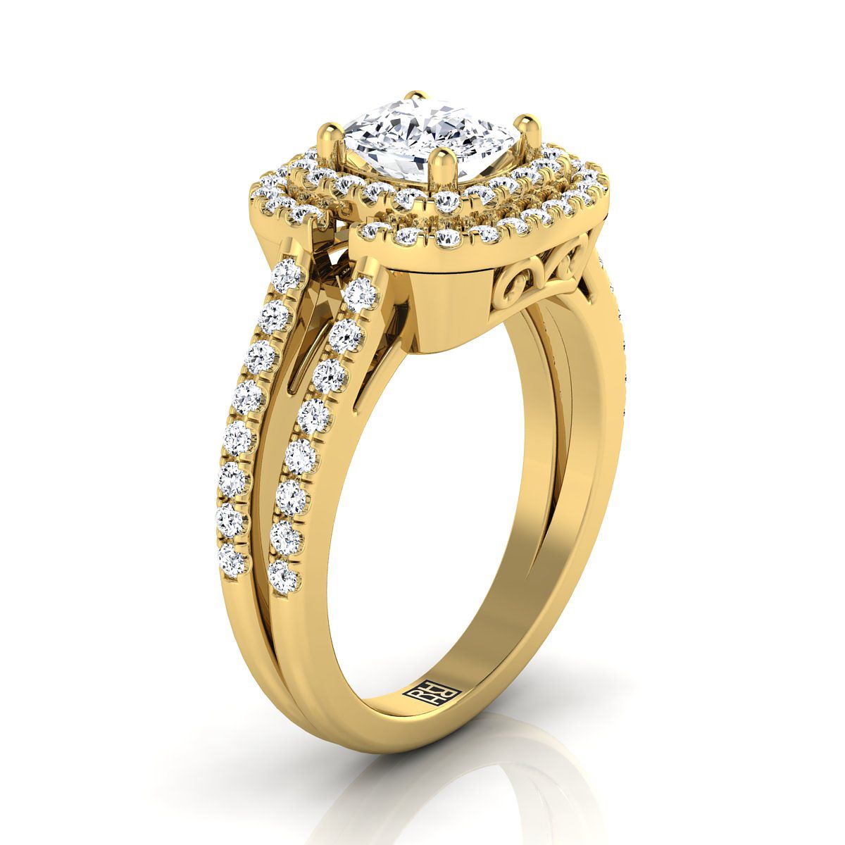 Double Halo Cut styling on The Michelle cushion engagement ring setting | RockHer