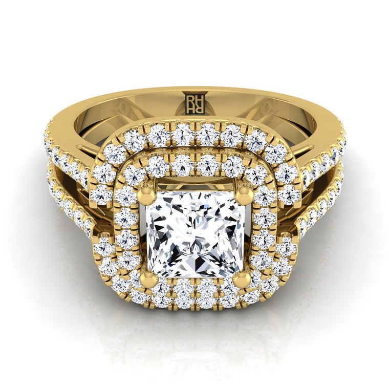 The Michelle Double Halo Princess Cut Engagement Ring Setting in 18K Yellow Gold