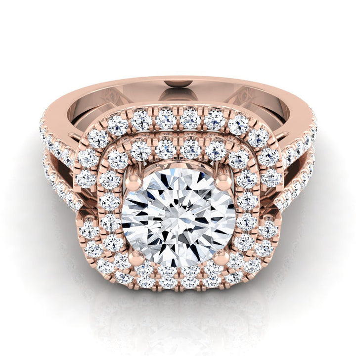 Round Brilliant, Open Double Row Split Shank Halo, in 14K Rose Gold, pave setting | RockHer