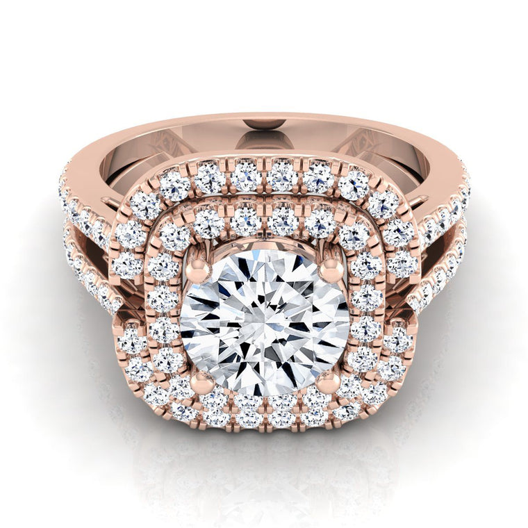 The Michelle Double Halo Round Engagement Ring Setting in 14K Rose Gold