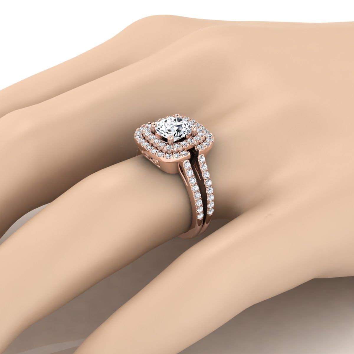 The Michelle Select Halo Engagement Ring with Lab Diamond in 14K Rose Gold - view 3