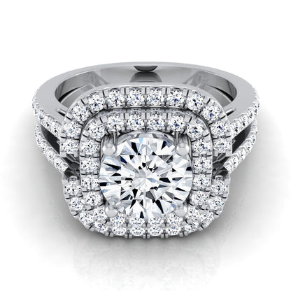 Round Brilliant, Open Double Row Split Shank Halo, in Platinum, pave setting | RockHer