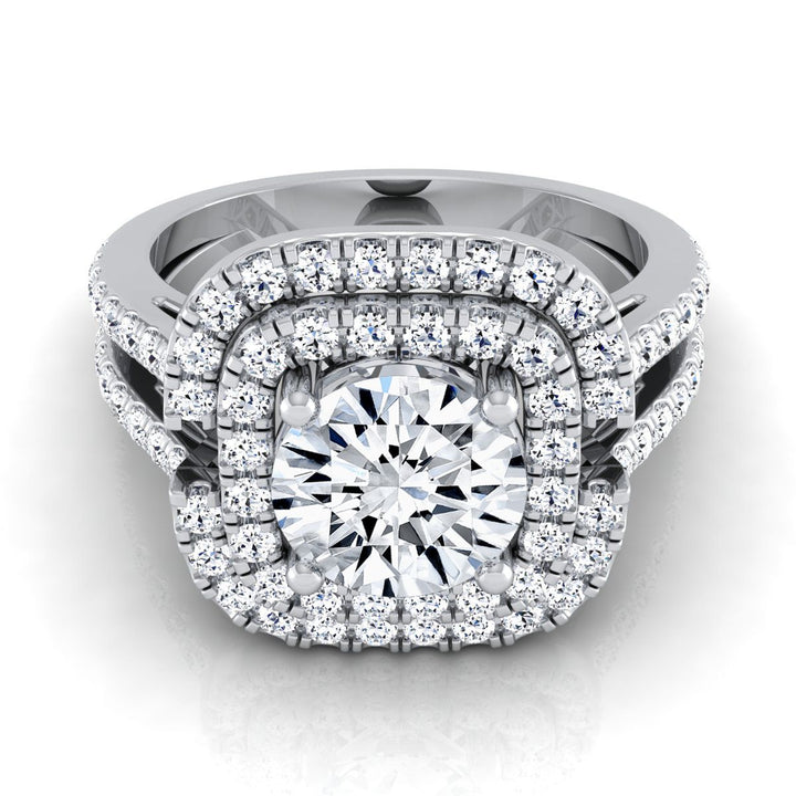 Round Brilliant, Open Double Row Split Shank Halo, in 18K White Gold, pave setting | RockHer