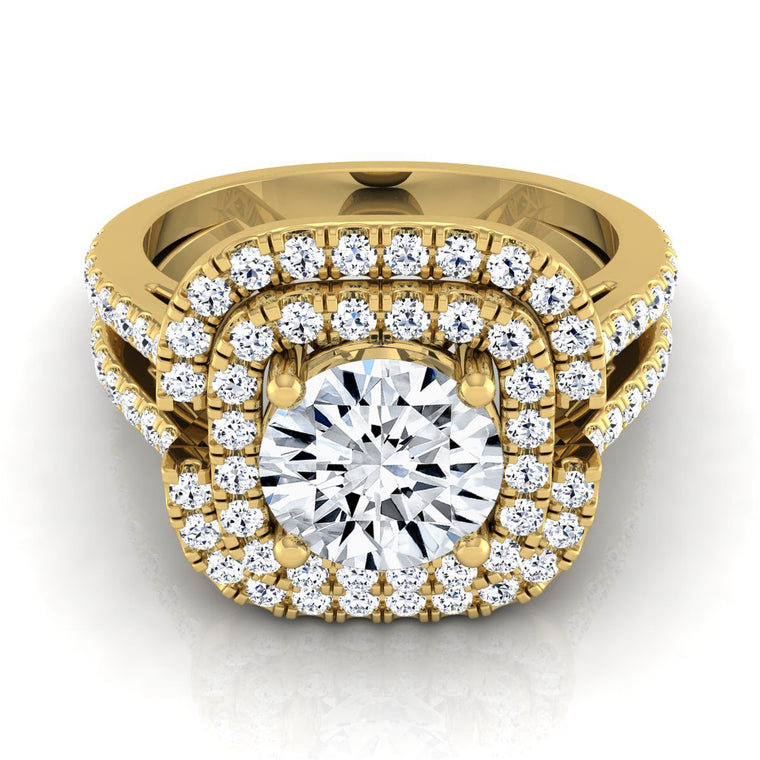 The Michelle Select Double Halo Round Lab Diamond Engagement Ring in 18K Yellow Gold