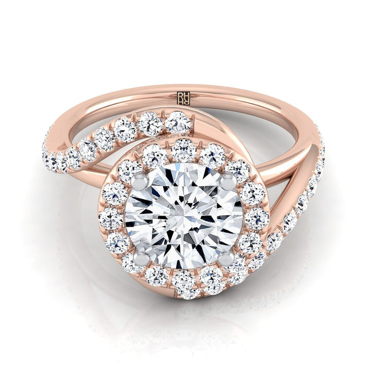 Round Brilliant, Swirl Twist Pavé Halo, in 14K Rose Gold, pave setting – view 8 | RockHer
