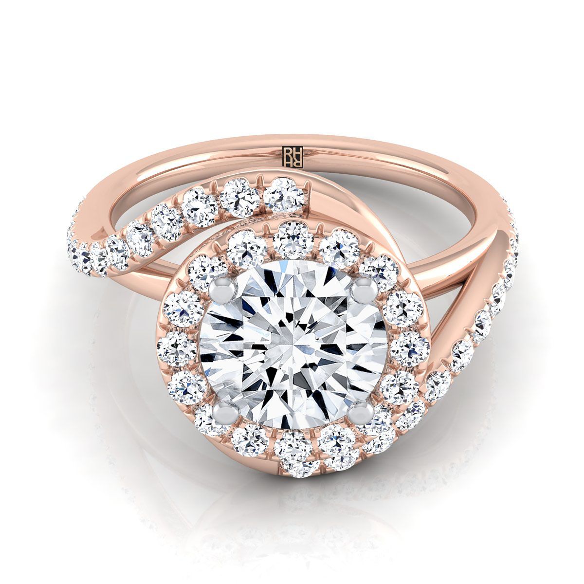 Ariana Select Swirl Halo Round Lab Diamond Engagement Ring in 14K Rose Gold | RockHer