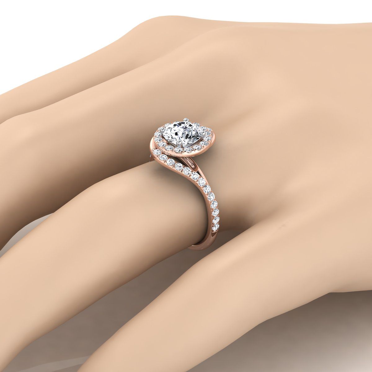 The Ariana engagement ring setting, select swirl halo, round, 14K Rose Gold | RockHer