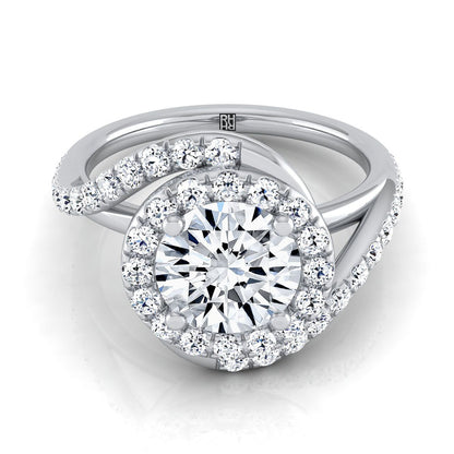 Ariana Select Swirl Halo Round Lab Diamond Engagement Ring in 14K White Gold | RockHer