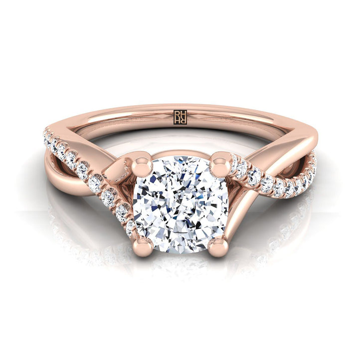 Bypass Pavé Twist Cushion, in 14K Rose Gold, pave setting | RockHer