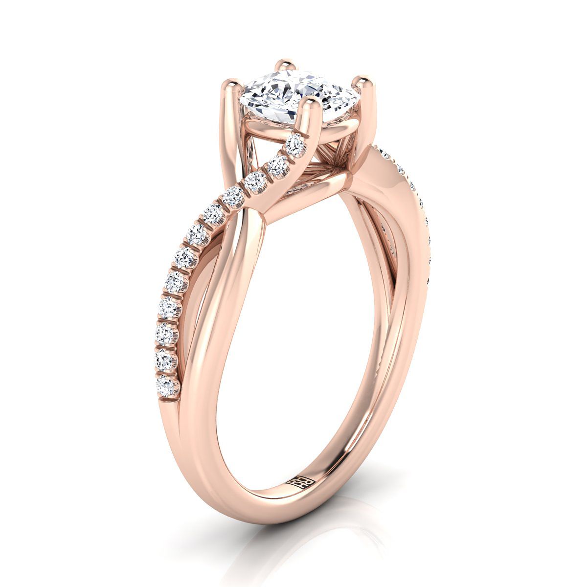 Select Bypass Pavé Twist Cut styling on The Ottava cushion engagement ring setting | RockHer