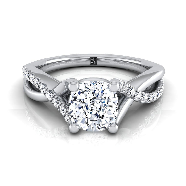 The Ottava Select Bypass Pavé Twist Cushion Cut Lab Diamond Engagement Ring in 18K White Gold