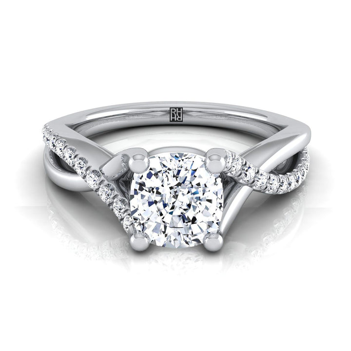 Bypass Pavé Twist Cushion, in 18K White Gold, pave setting | RockHer