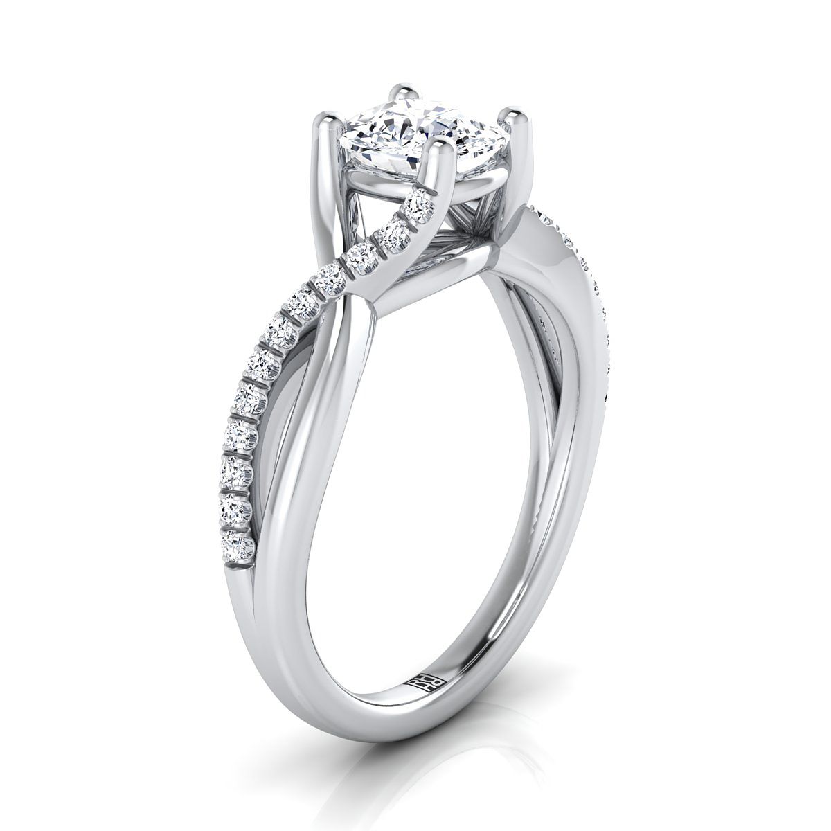 Select Bypass Pavé Twist Cut styling on The Ottava cushion engagement ring setting | RockHer