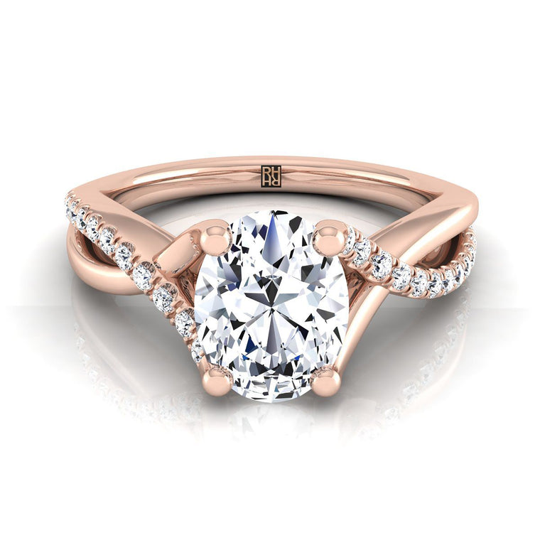 The Ottava Select Bypass Pavé Twist Oval Lab Diamond Engagement Ring in 14K Rose Gold