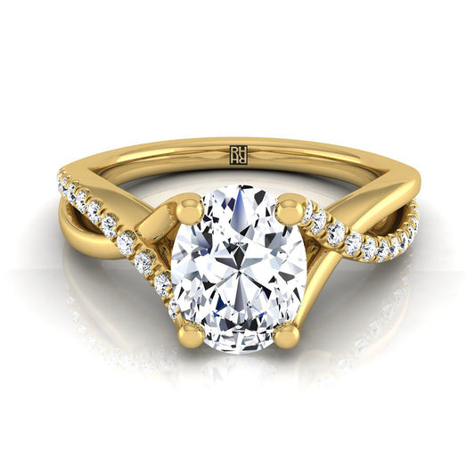 18K Yellow Gold Oval Bypass Pave Diamond Twist Engagement Ring -1/6ctw