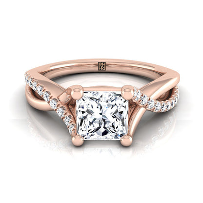Bypass Pavé Twist Princess, in 14K Rose Gold, pave setting | RockHer