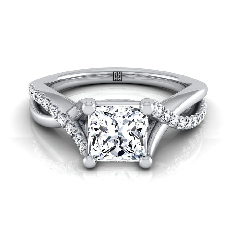 The Ottava Select Bypass Pavé Twist Princess Cut Lab Diamond Engagement Ring in 18K White Gold