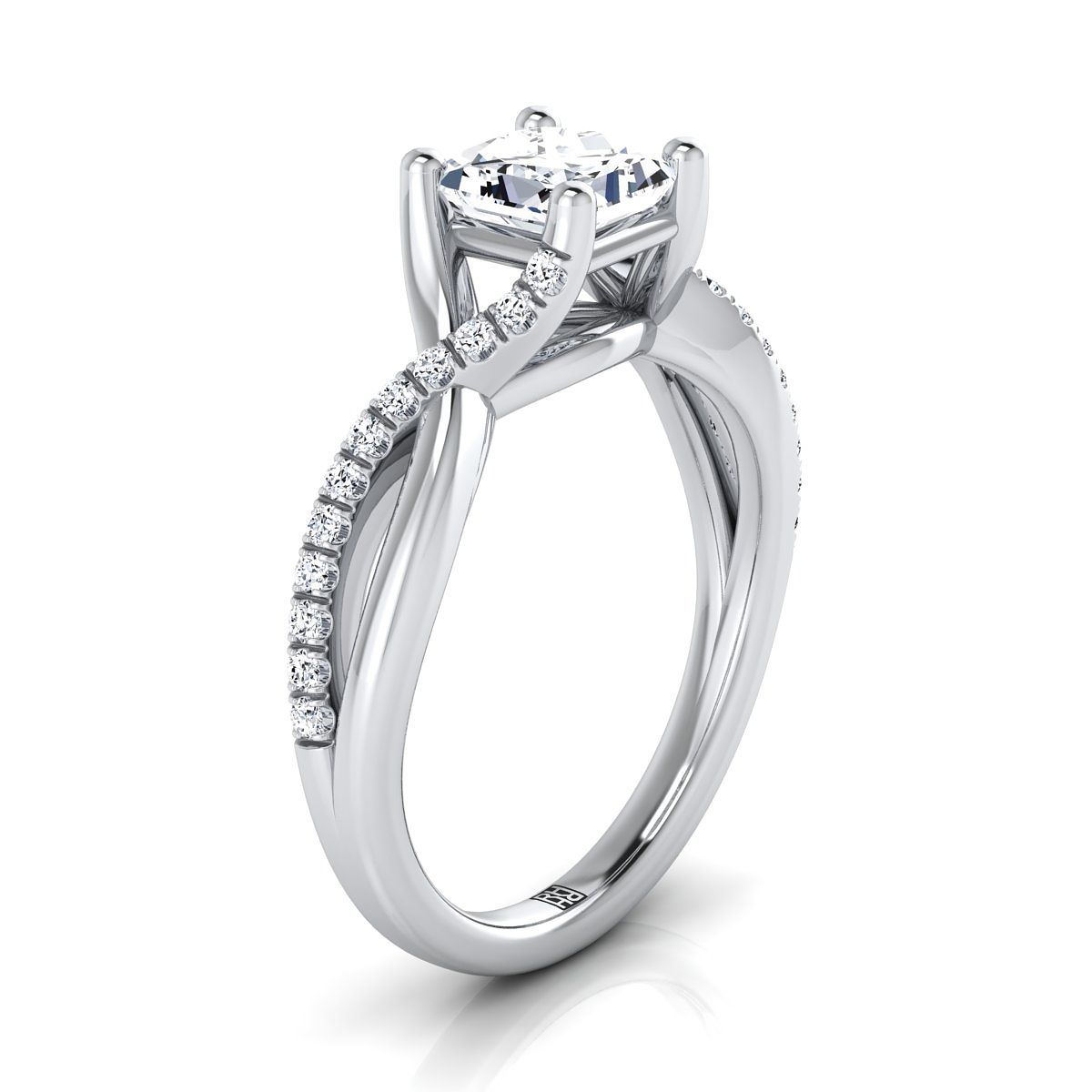 Select Bypass Pavé Twist styling on The Ottava princess engagement ring setting | RockHer