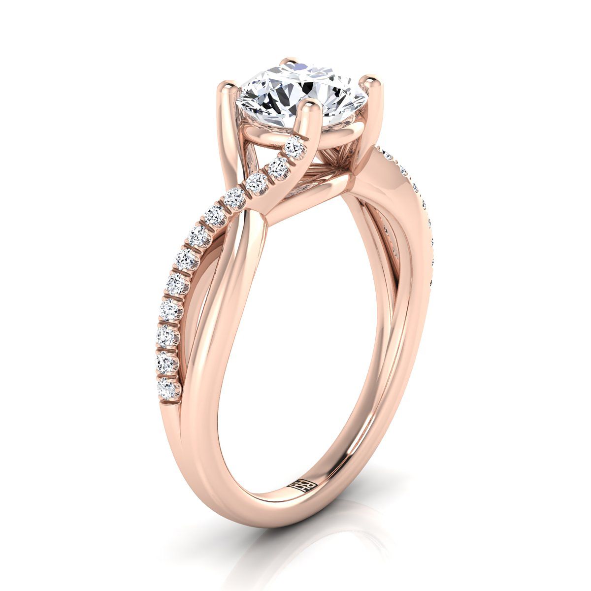 Select Bypass Pavé Twist styling on The Ottava round engagement ring setting | RockHer
