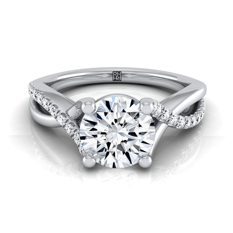The Ottava Bypass Pavé Twist Round Engagement Ring Setting in Platinum