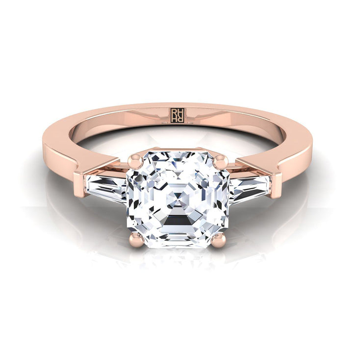 Tapered Baguette Three Stone Asscher, in 14K Rose Gold, channel setting | RockHer