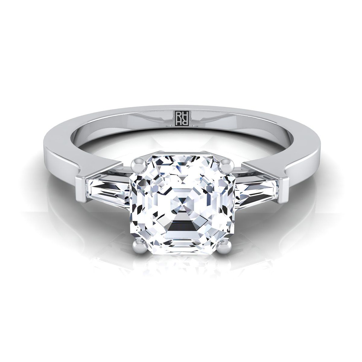 June Select Three Stone As Asscher Cut Lab Diamond Engagement Ring in Platinum | RockHer