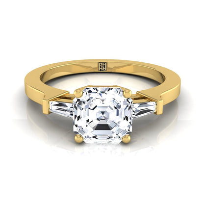 Tapered Baguette Three Stone Asscher, in 18K Yellow Gold, channel setting | RockHer