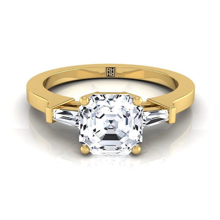 Tapered Baguette Three Stone Asscher, in 18K Yellow Gold, channel setting | RockHer