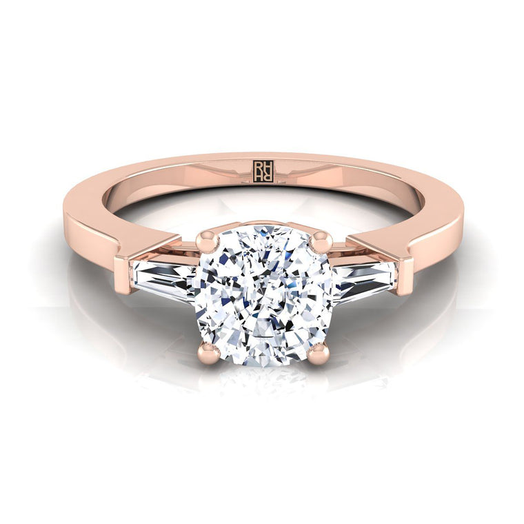 The June Three Stone Cushion Cut Engagement Ring Setting in 14K Rose Gold