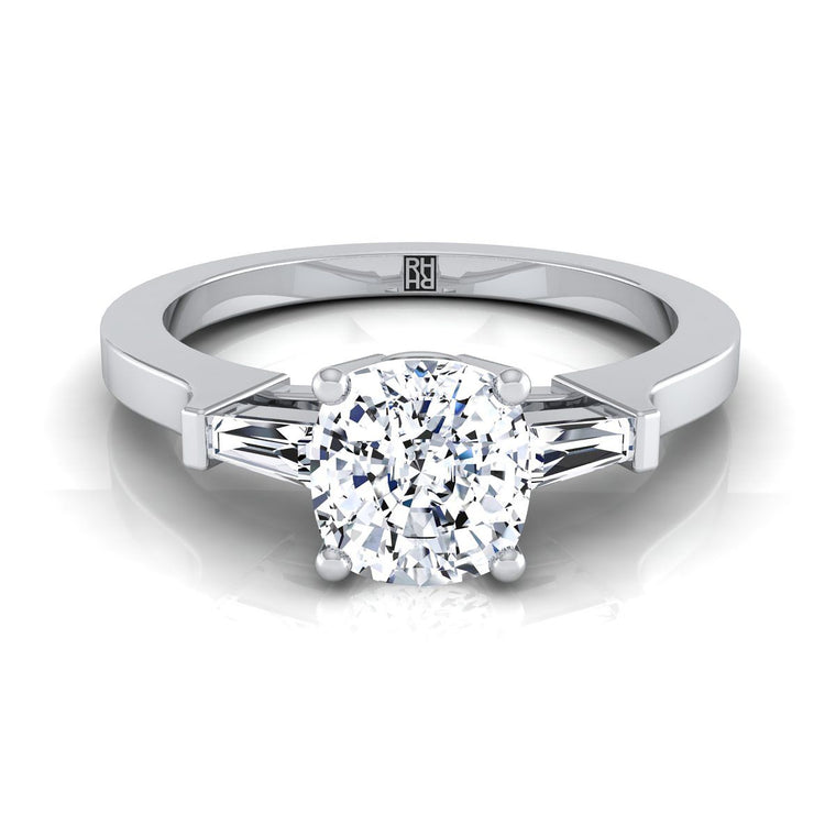 The June Select Three Stone Cushion Cut Lab Diamond Engagement Ring in 18K White Gold