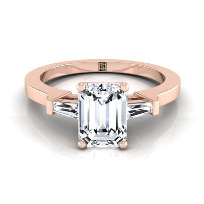 European Cut, Tapered Baguette Three Stone Emerald, in 14K Rose Gold, channel setting | RockHer