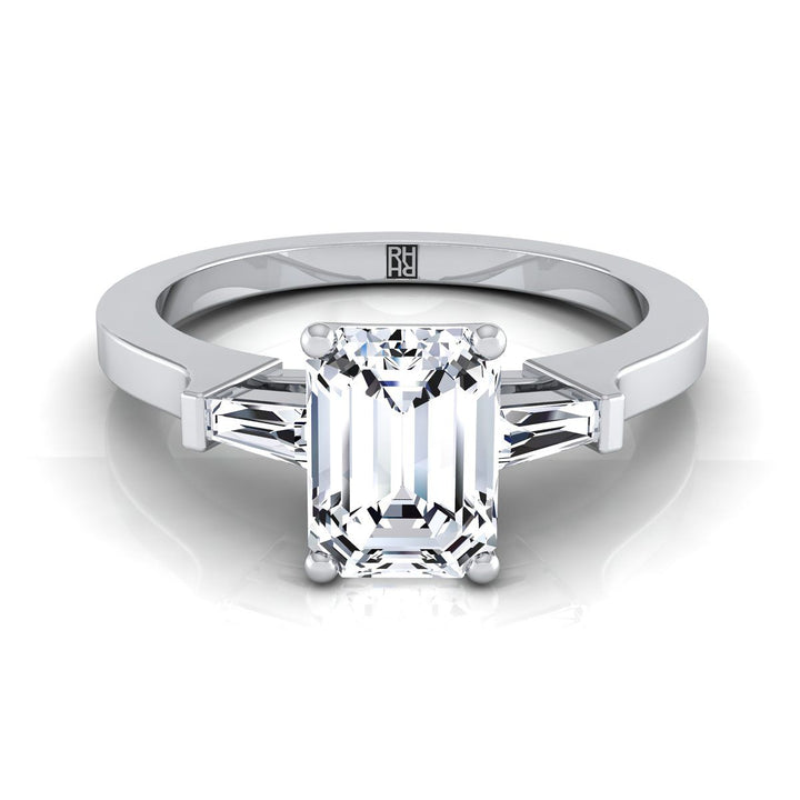 European Cut, Tapered Baguette Three Stone Emerald, in Platinum, channel setting – view 8 | RockHer