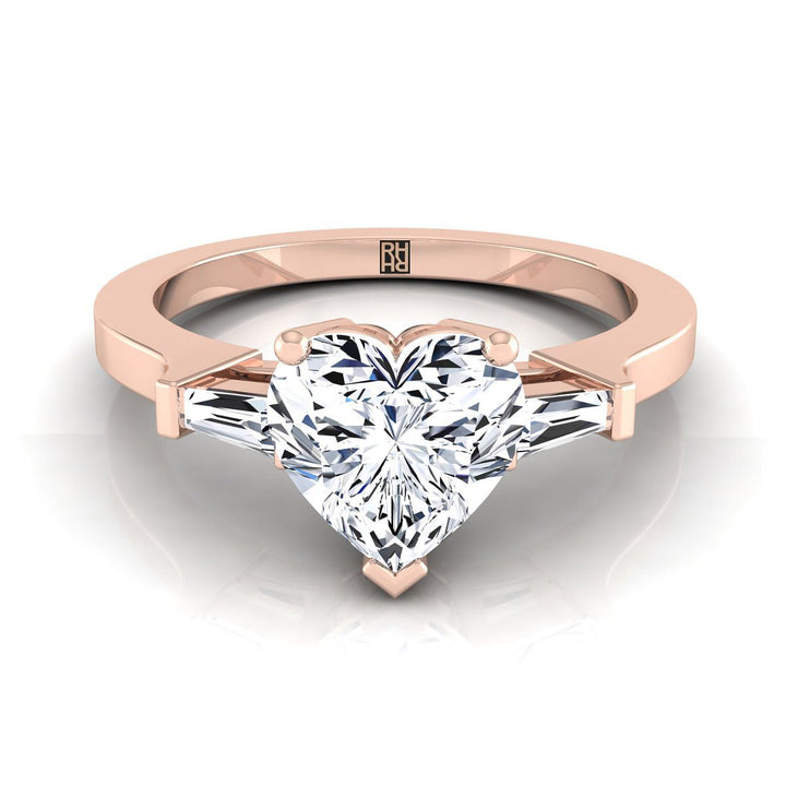 Tapered Baguette Three Stone Heart Shape, in 14K Rose Gold, channel setting | RockHer