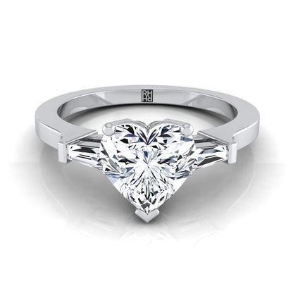 Tapered Baguette Three Stone Heart Shape, in Platinum, channel setting | RockHer