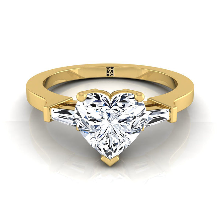 Tapered Baguette Three Stone Heart Shape, in 18K Yellow Gold, channel setting | RockHer
