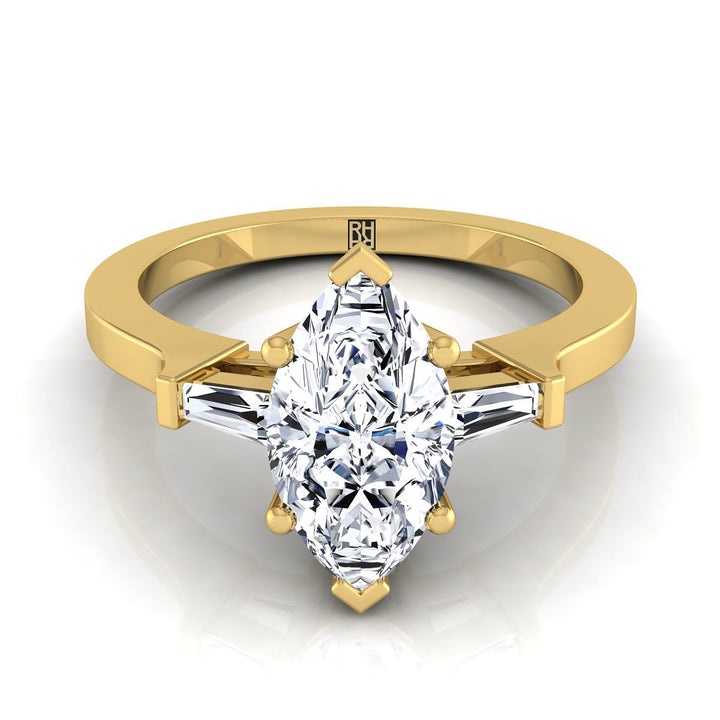 Tapered Baguette Three Stone Marquise, in 18K Yellow Gold, channel setting | RockHer