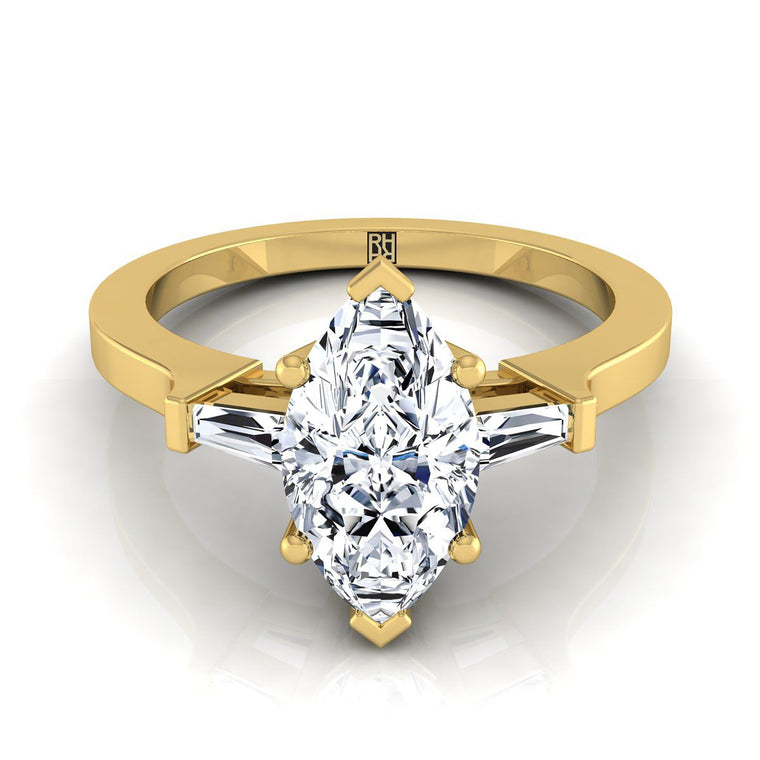 The June Select Three Stone Marquise Lab Diamond Engagement Ring in 18K Yellow Gold