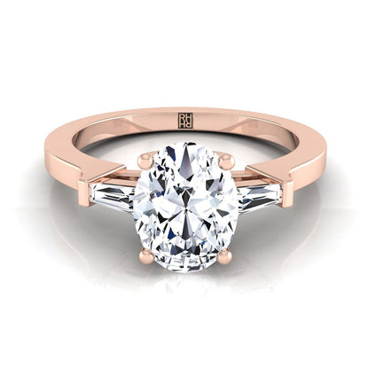 Tapered Baguette Three Stone Oval, in 14K Rose Gold, channel setting | RockHer