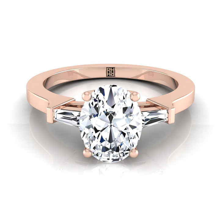 Tapered Baguette Three Stone Oval, in 14K Rose Gold, channel setting | RockHer
