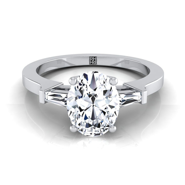 The June Select Three Stone Oval Lab Diamond Engagement Ring in 18K White Gold