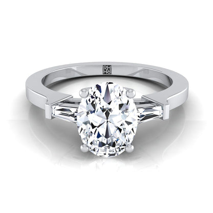 Tapered Baguette Three Stone Oval, in 18K White Gold, channel setting | RockHer