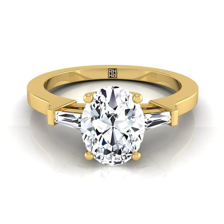 Tapered Baguette Three Stone Oval, in 18K Yellow Gold, channel setting | RockHer