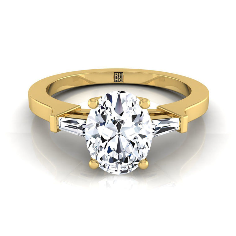 The June Select Three Stone Oval Lab Diamond Engagement Ring in 18K Yellow Gold