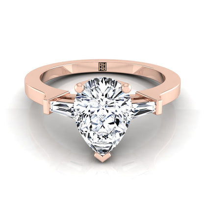 Tapered Baguette Three Stone Pear Shape, in 14K Rose Gold, channel setting | RockHer