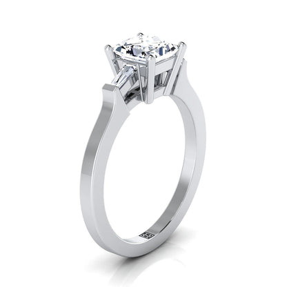 Tapered Baguette Three Stone Princess, in 18K White Gold, channel setting – side profile | RockHer