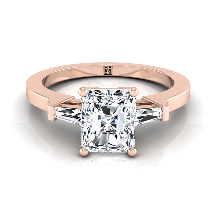 Tapered Baguette Three Stone Radiant, in 14K Rose Gold, channel setting | RockHer